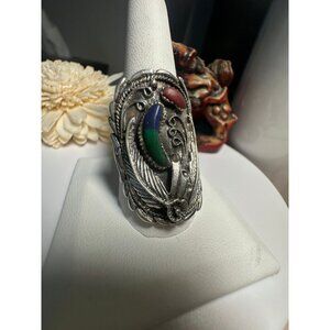 VTG Sterling Turquoise Coral Lapis Ring